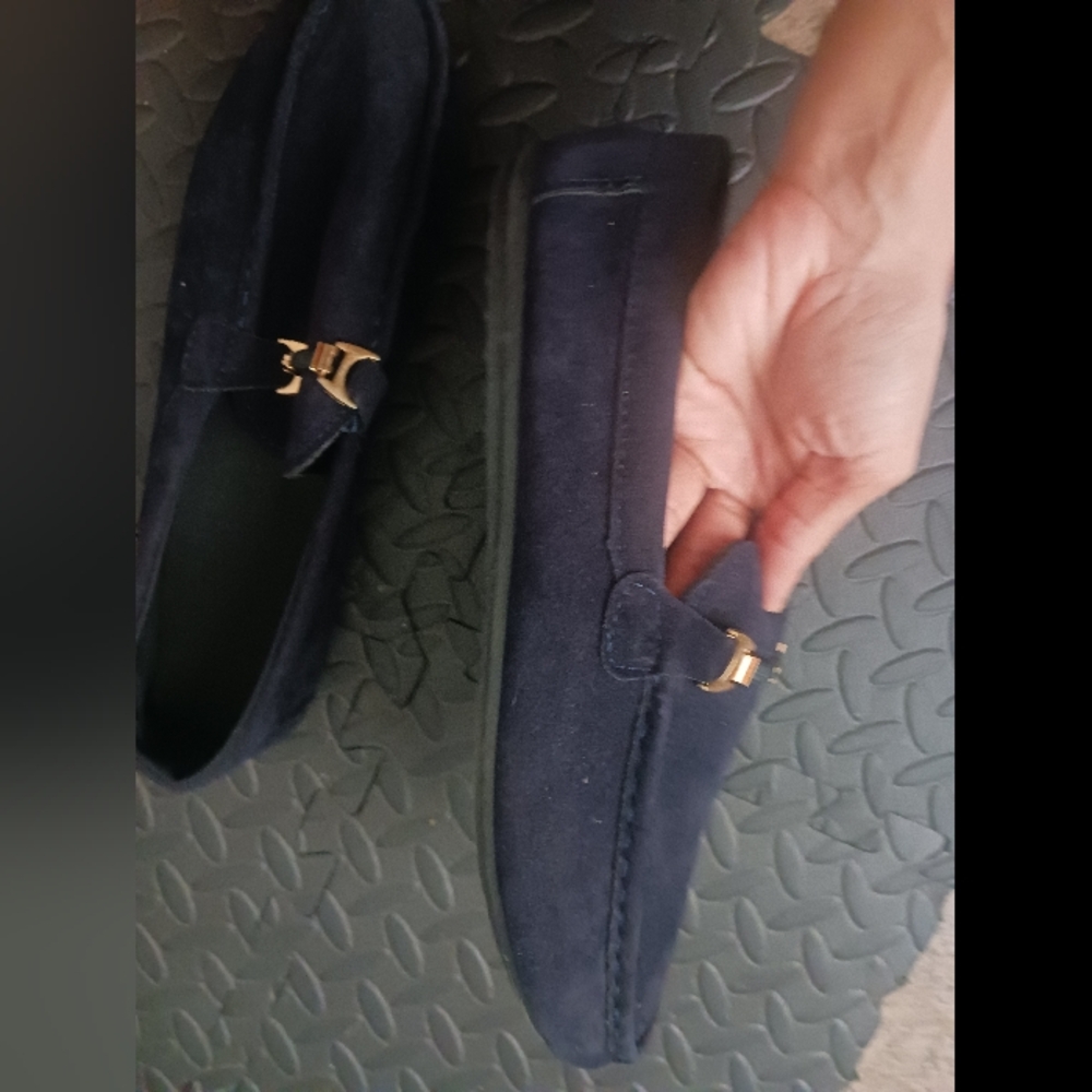 Men Navy Blue Belted Velvet Moccasins Shoes - Picture 5 of 11